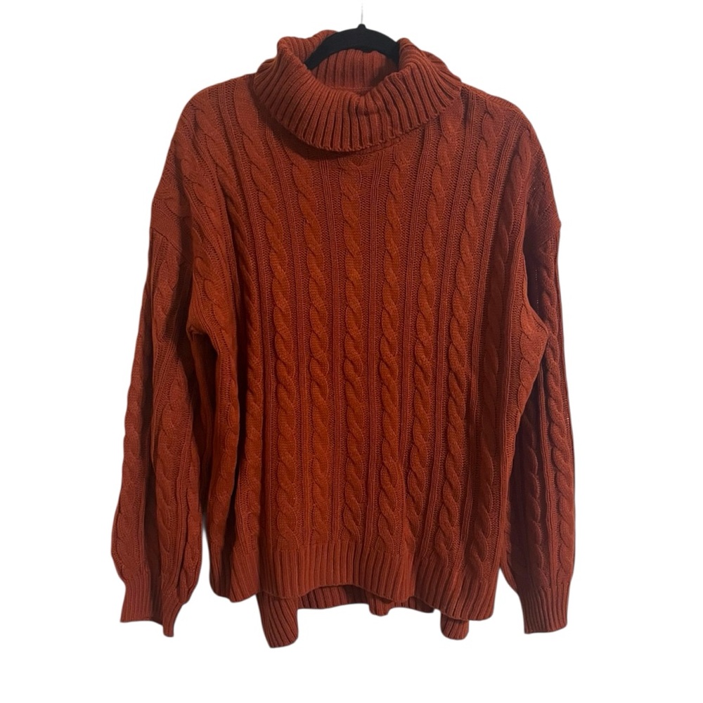 Rust Burnt Orange Cable Knit Turtleneck Sweater 1XL Curve Plus